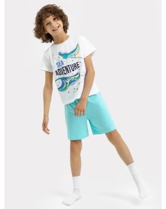 Комплект для мальчиков белая футболка бирюзовые шорты Mark formelle