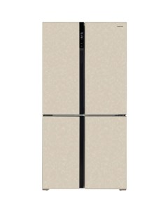 Холодильник трехкамерный RFQ 500DX NFYm No Frost Side by Side инверторный бежевый мрамор Hiberg