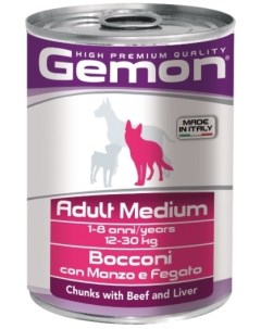 Dog Medium консервы для собак средних пород кусочки Говядина и печень 415 г Gemon