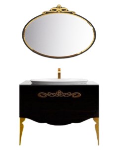 Мебель для ванной Charante 100 черная со стеклянной столешницей фурнитура золото La beaute`