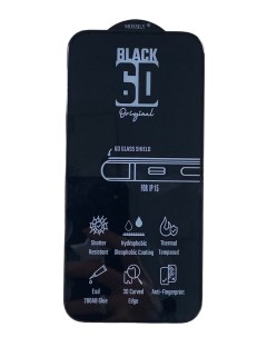 Защитное стекло для iPhone 15 повышенной прочности 6D черное Mossily