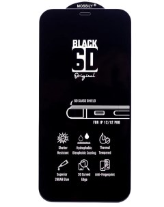 Защитное стекло для iPhone 12 12 Pro повышенной прочности 6D черное Mossily