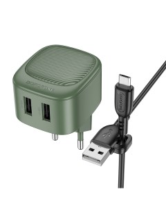 Сетевое зарядное устройство BAS21Aa USB Type C 2xUSB 2 1 А зеленый серый Borofone