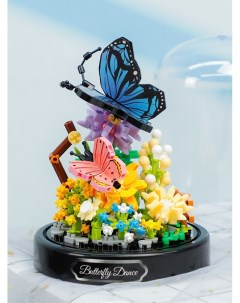 Конструктор 3D из миниблоков Цветы с бабочками в колбе 350 деталей BA16369 Balody