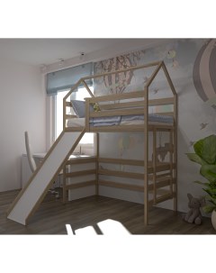 Кровать детская Чердак с горкой 180х90 натуральный цвет из массива Moonlees