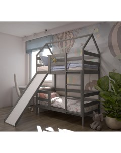 Кровать детская Двухъярусная с горкой спальное место 160х80 Асфальт Лунный лес
