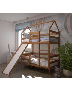 Кровать детская Двухъярусная с горкой спальное место 180х90 Орех Лунный лес