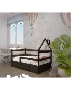 Кровать детская Софа домик 180х90 с ящиками и матрасом Графит Лунный лес