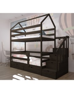 Двухъярусная кровать с лестницей комодом 160х80 с ящиками Графит Лунный лес