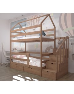 Двухъярусная кровать с лестницей комодом 160х80 с ящиками и матрасами Лунный лес