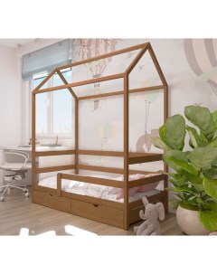 Кровать детская Классика 180х90 с ящиками и матрасом Орех Лунный лес