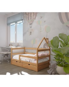 Кровать детская Софа домик 180х90 с выкатными ящиками Орех Лунный лес