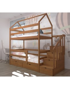 Двухъярусная кровать с лестницей комодом 180х90 с ящиками и матрасами Орех Лунный лес