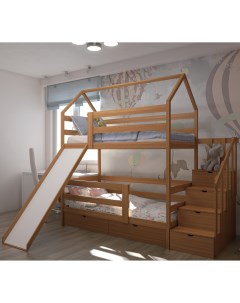 Двухъярусная кровать с лестницей комодом и горкой 180х90 с ящиками Орех Лунный лес