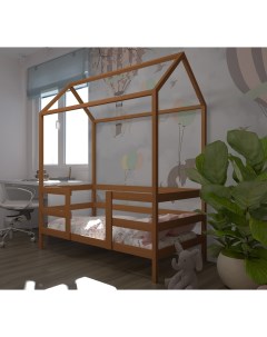 Кровать детская Теремок 180х90 с ортопедическим матрасом Орех Лунный лес