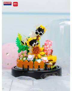 Конструктор 3D из миниблоков Цветы с пчелками в колбе 350 деталей BA16368 Balody