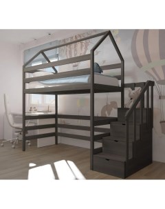 Кровать Чердак с лестницей комодом 160х80 с орт матрасом Графит Лунный лес