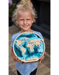 Набор для творчества Карта мира на рус яз из дерева 26 см с красками и клеем Чудосветик