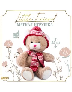 Мягкая игрушка Milo toys Little Friend 9905643 мишка в шапке и шарфе розовый Milotoys