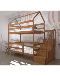 Двухъярусная кровать с лестницей комодом 160х80 с матрасами Орех Лунный лес