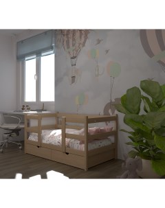 Кровать детская Кроха 160х80 с выкатными ящиками и ортопедическим матрасом Лунный лес