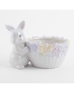 Конфетница 18x13 см керамика молочная Кролик с корзиной в цветах Easter Kuchenland