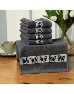 Набор кухонных махровых полотенец Корги темно серый размер 30 60см в наборе 5шт Casa conforte
