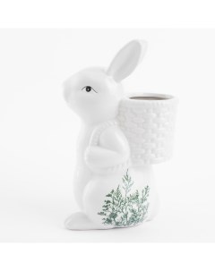 Ваза для цветов 22 см декоративная керамика белая Кролик с корзиной Easter blooming Kuchenland