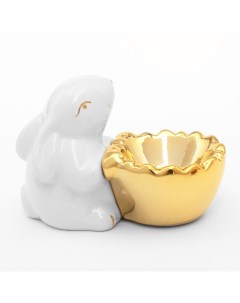 Подставка для яйца 11 см керамика бело золотистая Кролик со скорлупой Easter gold Kuchenland