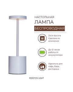 Лампа настольная светодиодная беспроводная с аккумулятором 3000К белая Fedotov