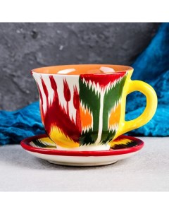 Чайная пара Риштанская Керамика Атлас 350 мл разноцветная Шафран