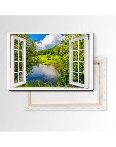 Картина Вид из окна на Родные края 70х105 см на холсте 84144951 Nobrand