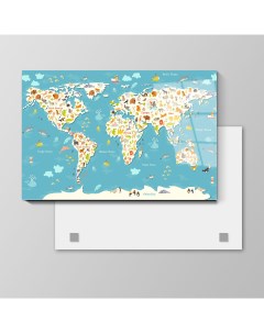 Картина Карта мира Животные 90х135 см на стекле 103915500 Nobrand
