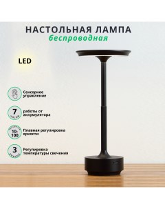 Беспроводная настольная лампа светодиодная с аккумулятором 3000 6500К черная Fedotov
