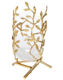 Ваза стеклянная с декором Золотые ветви Высота 30 см Garda decor