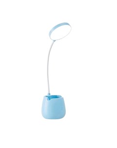 Лампа настольная сенсорная гибкая с подставкой для телефона с органайзером голубая Nobrand