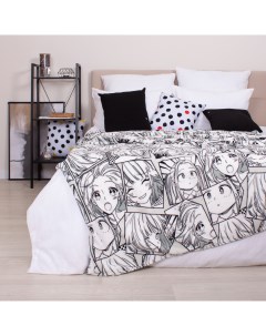 Плед микрофибра Anime girls черно белый 180х200 Casa conforte