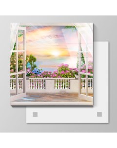 Картина на стекле Рассвет на балконе 90х90 см 650922740 Nobrand