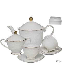 Чайный сервиз на 6 персон 14 предметов Снежана чашки чайник блюдца сахарница Lenardi