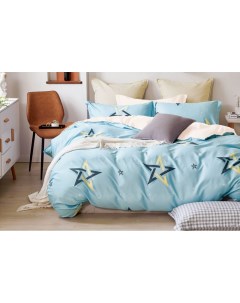 Комплект постельного белья двуспальный голубой со звездами Вальтери