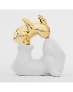 Статуэтка 14 см керамика бело золотистая Крольчиха и крольчонок Easter gold Kuchenland