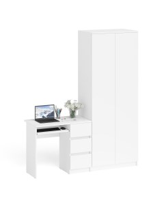 Шкаф распашной Мори 800 1 и стол компьютерный МС 6Пр белый 170х50х210 см Свк