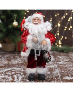 Новогодняя фигурка Дед Мороз в красной полосатой шубе с подарками 16x16x30 см Bazar