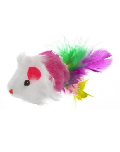 Игрушка для кошек Стюарт мышка с перьями разноцветная Nobrand