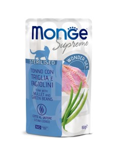 Влажный корм для кошек Supreme Sterilized с кефалью и зелёной фасолью 80г Monge