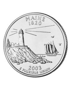 Монета 25 центов квотер 1 4 доллара Штаты и территории Мэн США 2003 UNC Mon loisir