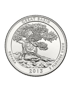 Монета 25 центов квотер 1 4 доллара Национальные парки Грейт Бейсин США 2013 UNC Mon loisir