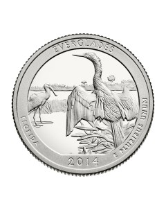 Монета 25 центов квотер 1 4 доллара Национальные парки Эверглейдс США 2014 UNC Mon loisir