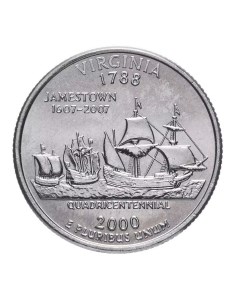 Монета 25 центов квотер 1 4 доллара Штаты и территории Вирджиния США 2000 UNC Mon loisir