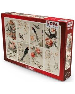 Пазл 1000 дет Коллаж птиц и цветов Nova puzzle